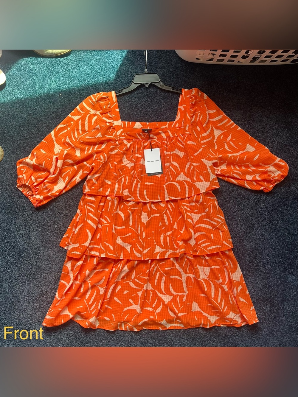 NWT XXL Orange Tiered Babydoll Swing Square Neck Who What Wear Dress
